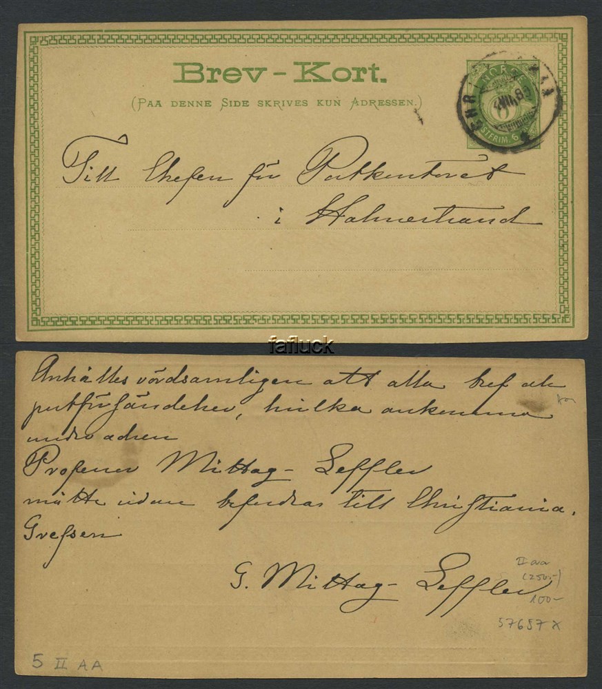 Norway stationaries: BK 005 IIaa. CHRISTIANIA 4.VII.89. Card used within Norway