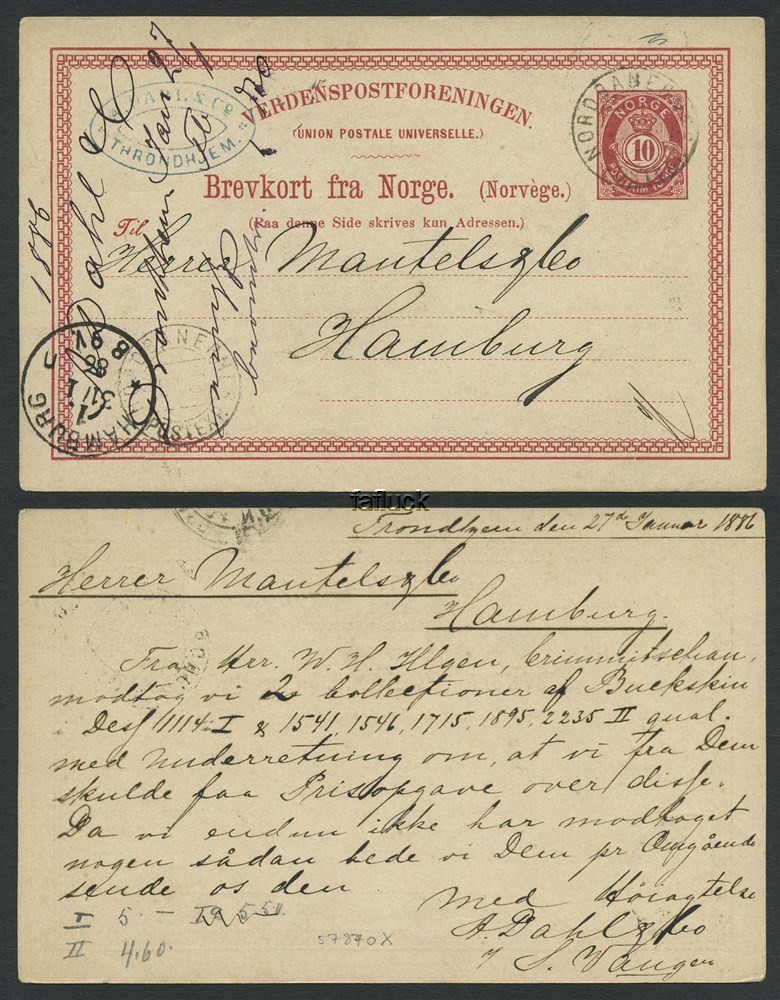 Norway stationaries: BK 026 t2. NORDBANERNES/POSTEXP. (28.I.86) to Hamburg,