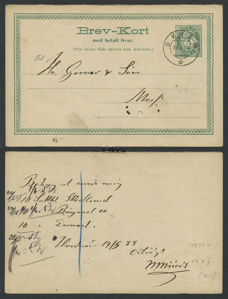 Norway stationaries: BK 027 If. SKIEN 14.V.88. 1st card addressed to Moss.
