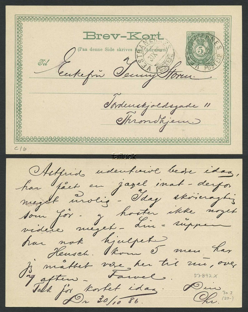Norway stationaries: BK 030 I. VESTBANERNES/POSTEXP. 30.X.86. Two beautiful