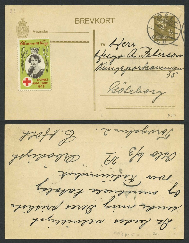 Norway stationaries: BK 082. OSLO/BR.II 6.III.29 to Göteborg, SWEDEN.