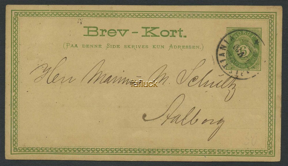 Norway stationaries: BK 005 Iaa. 6 øre card addressed to DENMARK.