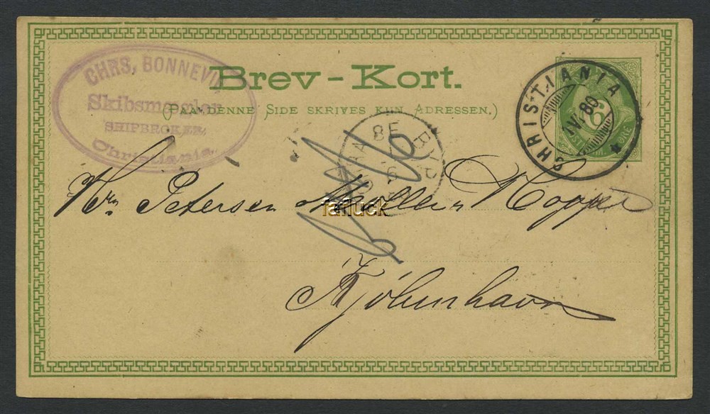 Norway stationaries: BK 005 Iba. 6 øre card addressed to DENMARK.