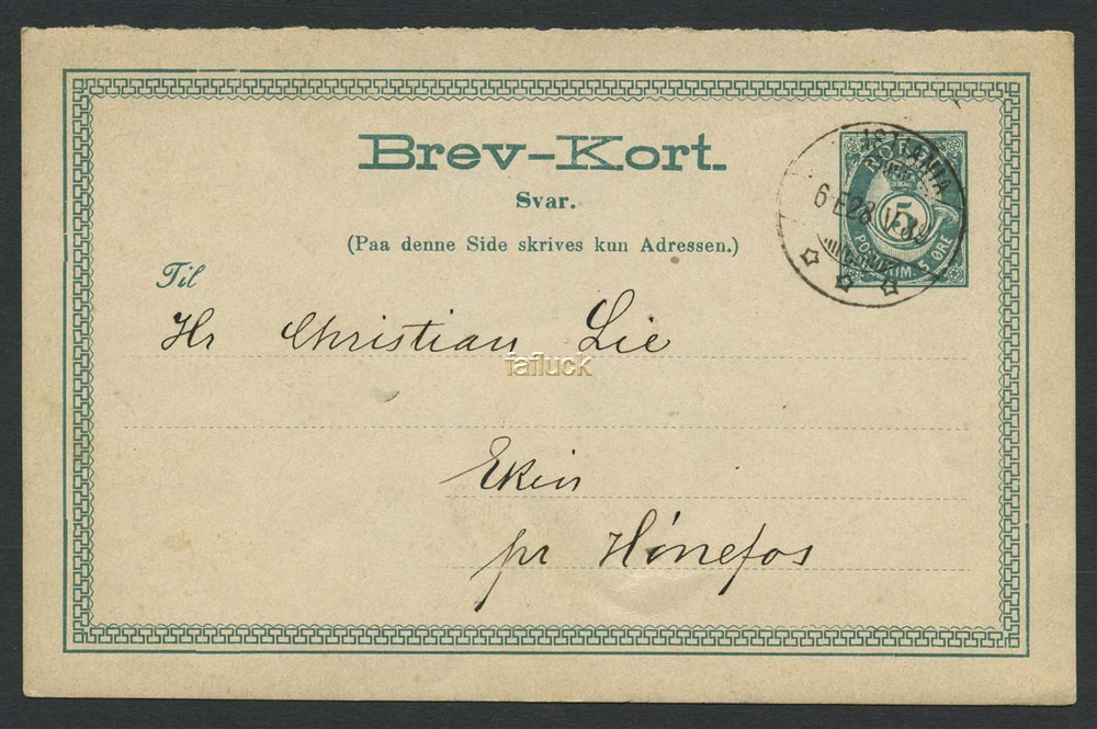 Norway stationaries: BK 027 IIf. Fine reply card used inland. From 5 øre double