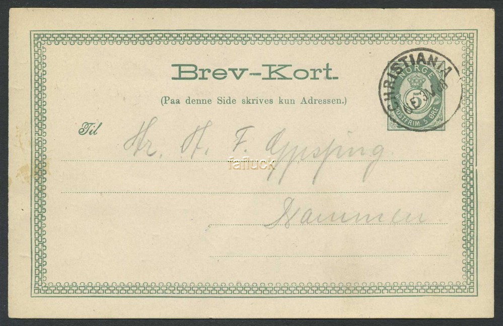 Norway stationaries: BK 030 I. Fine card used inland. 5 øre light grey-green
