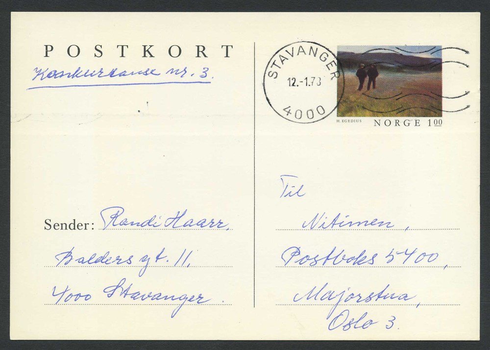Norway stationaries: BK 176. Fine card used inland. 100 øre Norwegian