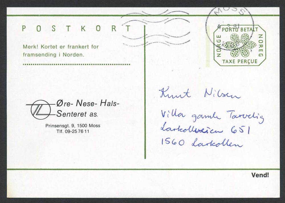 Norway stationaries: BK 188ax. Fine card used inland. Green