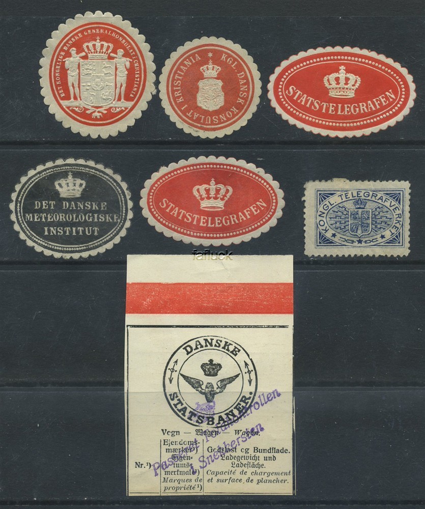 Denmark cinderellas: Lot 6 sealing stickers incl.: KGL. DANSK  KONSULAT I