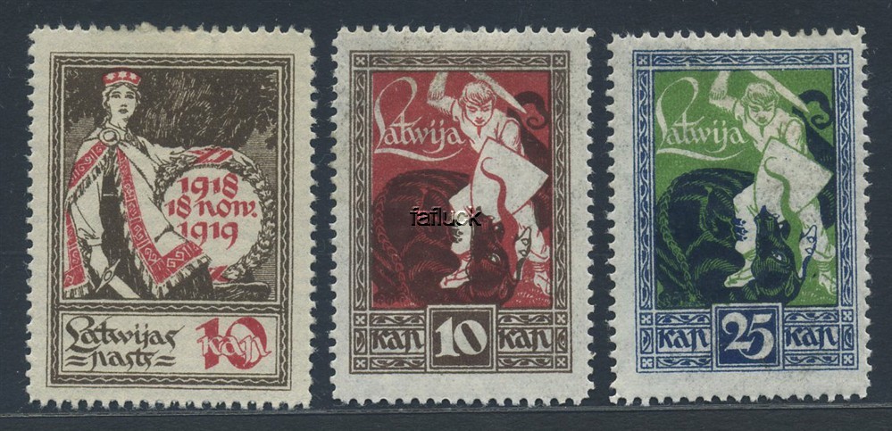 Latvia poster stamps. Lot 3 unused stamps 1918-19. M.h.