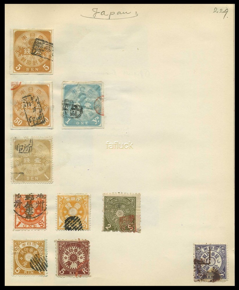Japan revenues. Lot 10 different old stamps.  Possibly documentary tax stamps.
