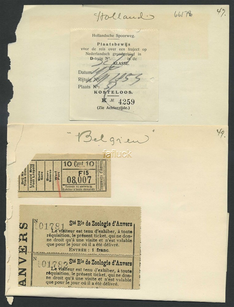 Netherlands and Belgium tickets. Lot 3 items:  Hollandsche Spoorweg and two
