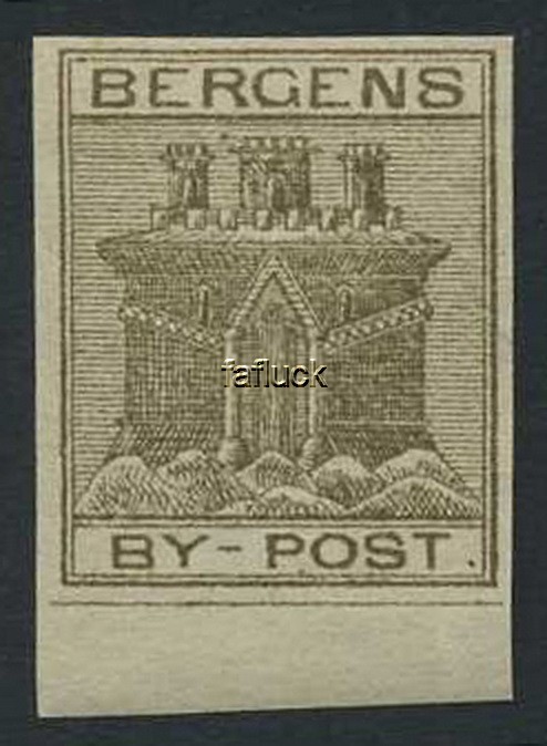 Norway locals: Bergen I 1 F1U. ** (2 skill.) greybrown. Sheet margin at bottom.
