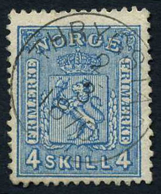 NK 0014x. THRYGSTAD 2.3.1870. Diagonal full canc. (Øf) (rarity 4).