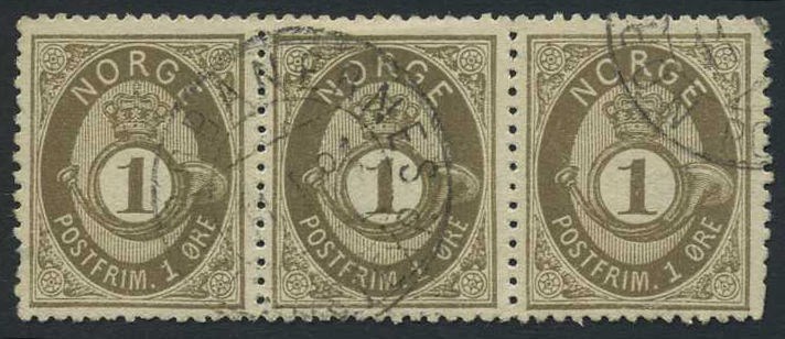 NK 0022. NORDBANERNES POSTEXP. 11.I.81. 3-STRIP. A bit rounded  lower right cor