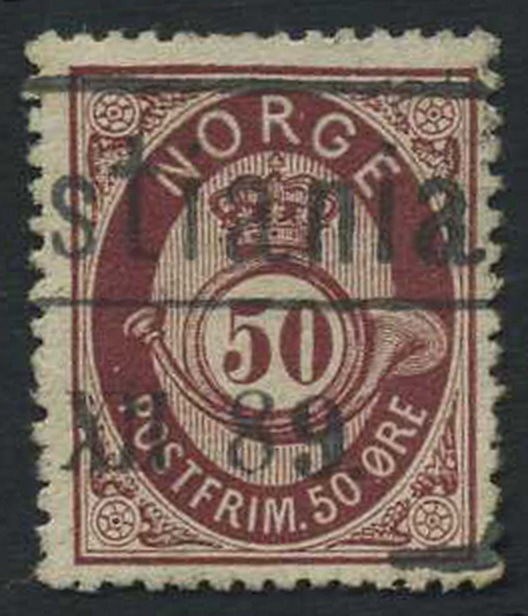 NK 0030. Christiania ?.XII.89. Superb parcel canc. on 50 øre shaded posthorn, 1