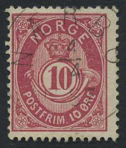 NK 0043b. NÆRBØ 4.4.1887. Upright full canc. Wmk.type III in pos.3. 10 øre 21mm