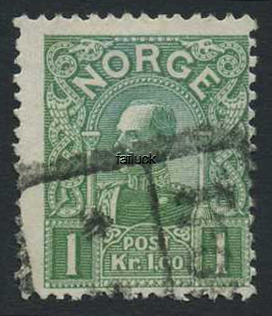 NK 0093. Part of parcel canc. Centered/right. Wmk.pos.3. 1,00 kr Haakon 1909.