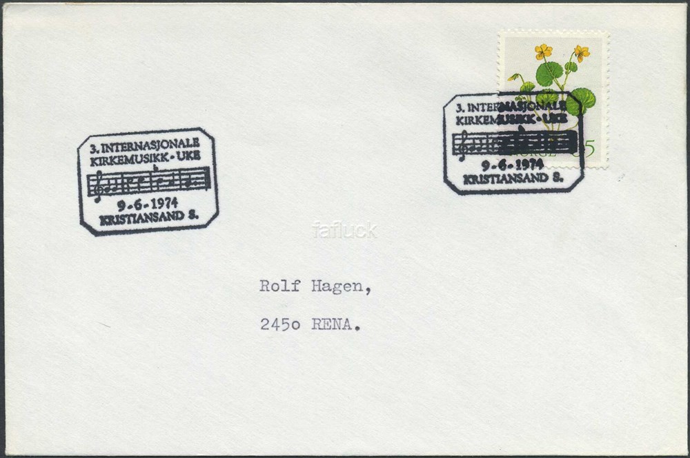 Norway Special event postmarks: 1974/15. 3.INTERNASJONALE KIRKEMUSIKK-UKE,