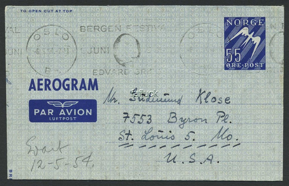 Norway stationaries: AE 006. OSLO/Br. 1954.05.06 + slogan