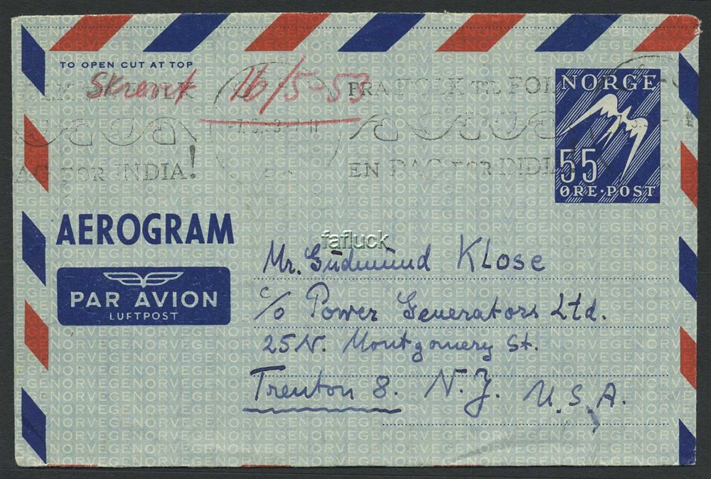 Norway stationaries: AE 007. OSLO Br. 1953.05.07, slogan