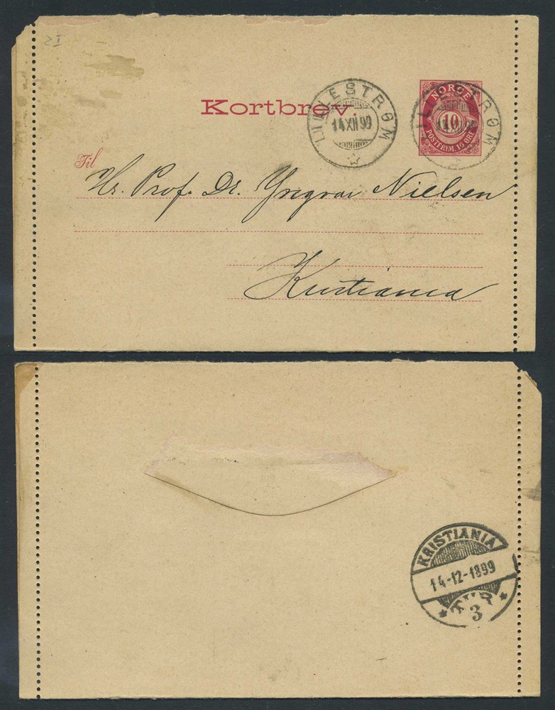 Norway stationaries: KB 002 I Xa. LILLESTRØM 1899.12.14.  10 øre letter-card 18