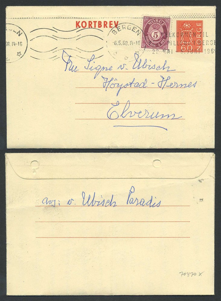 Norway stationaries: KB 027 x1. BERGEN 1968.05.06 + slogan
