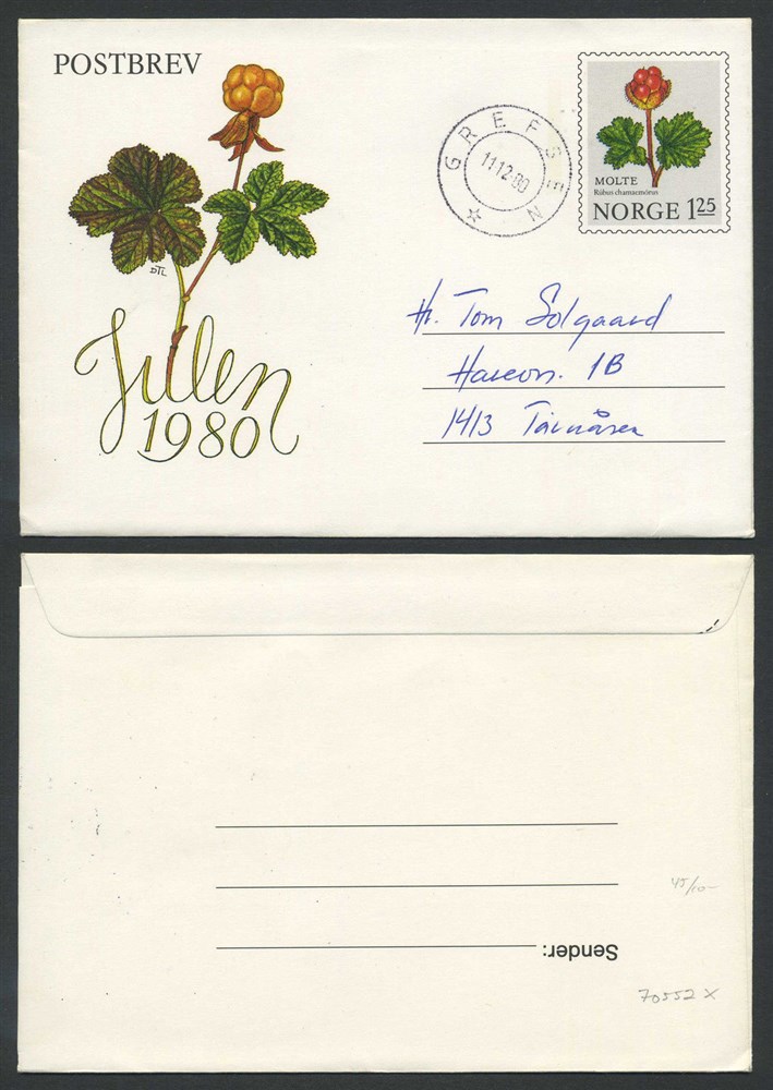 Norway stationaries: KB 045. GREFSEN 1980.12.11, addressed to Tårnåsen. 125 øre