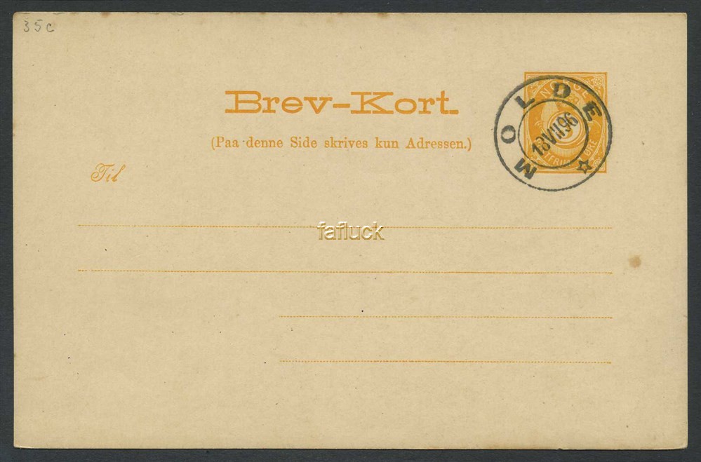 Norway stationaries: BK 035d. MOLDE 1896.07.18. Superb diagonal canc. on