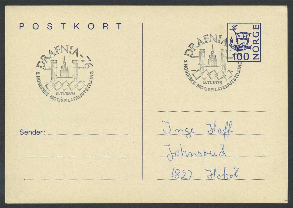 Norway stationaries: BK 166 A. DRAFNIA-76, 2.NORDISKE MOTIVFILATELIUTSTILLING