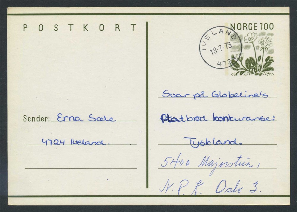 Norway stationaries: BK 173 B. IVELAND/4724 - 1978.07.18. Beautiful stroke on
