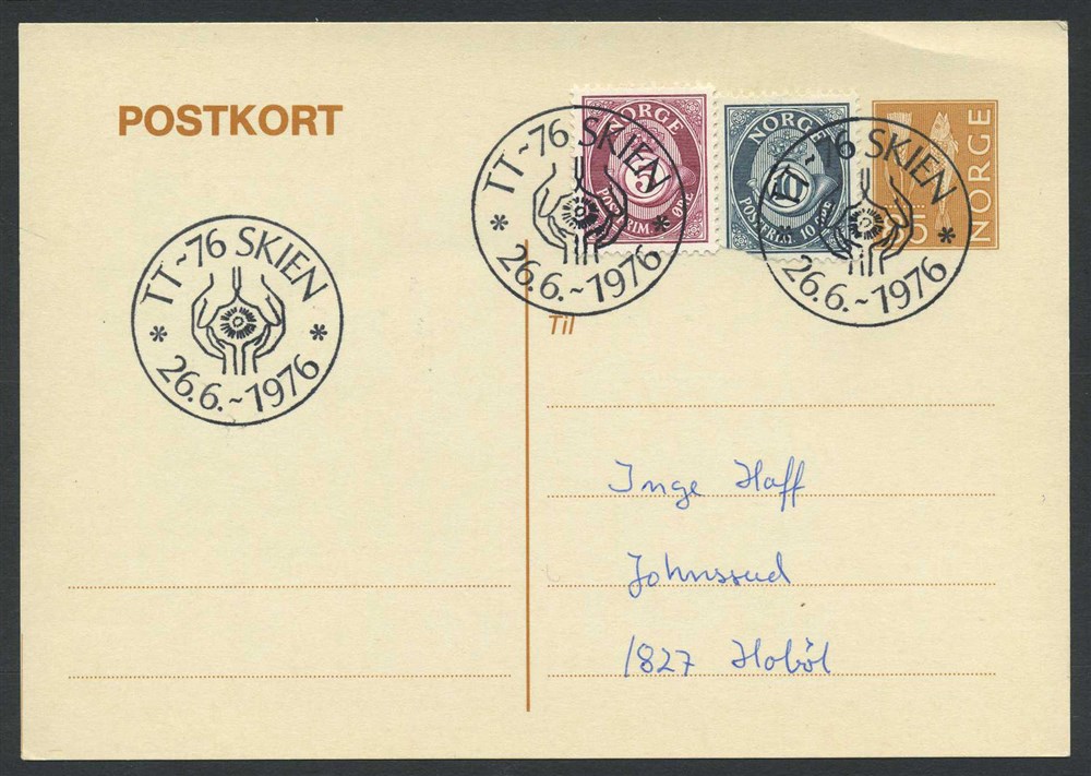 Norway stationaries: BK 160 x1. TT-76 SKIEN, 1976.06.26 (special event postmark