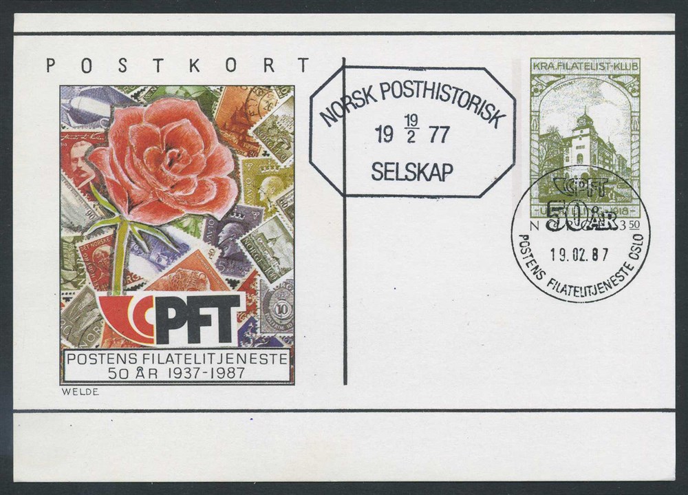 Norway stationaries: BK 191. POSTENS FILATELITJENESTE OSLO, PFT 50 ÅR 1987.02.1