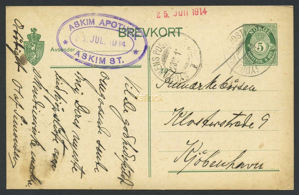 Norway railway t.p.o.: Ab 02. SYDBANENS POSTEKSP. Ø.L./I 23.VII.14. Two fine