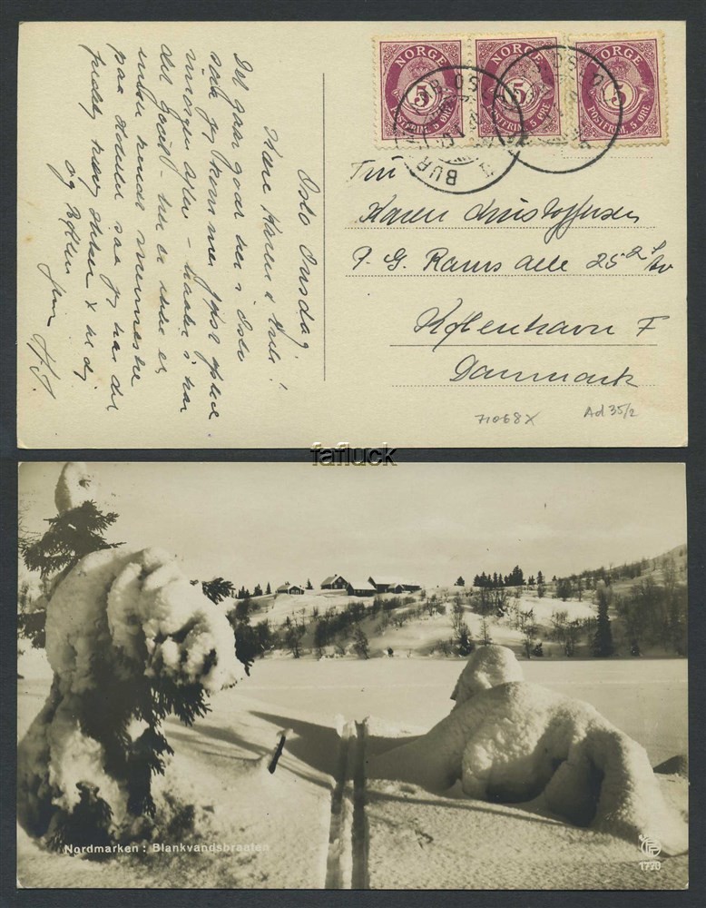 Norway railway t.p.o.: Ad 35. BUREAU AMB. OSLO-ED/II 29.I.30. 15 øre postage