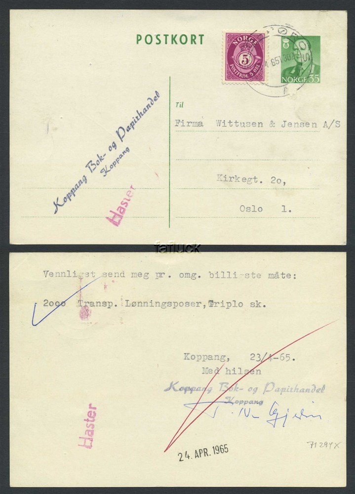 Norway railway t.p.o.: Cp 06. HAMAR-RØROS/A 23.4.65  T.302. Beautiful stroke on