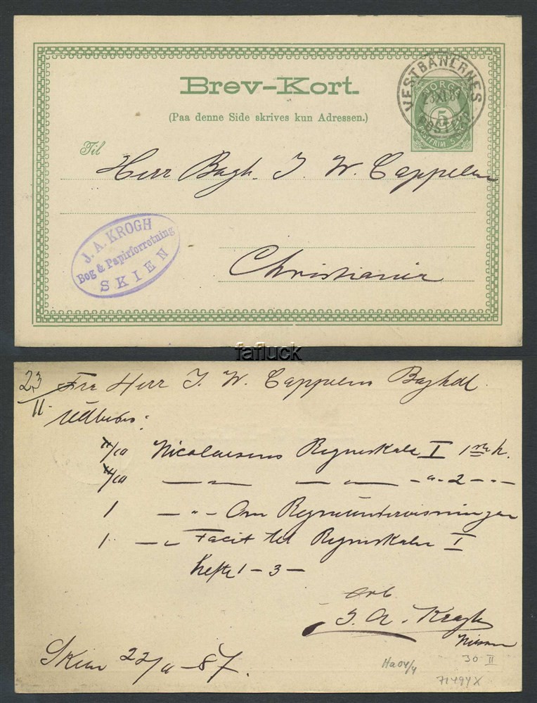 Norway railway t.p.o.: Ha 04. VESTBANERNES/POSTEXP. 23.XI.87. Superb stroke on