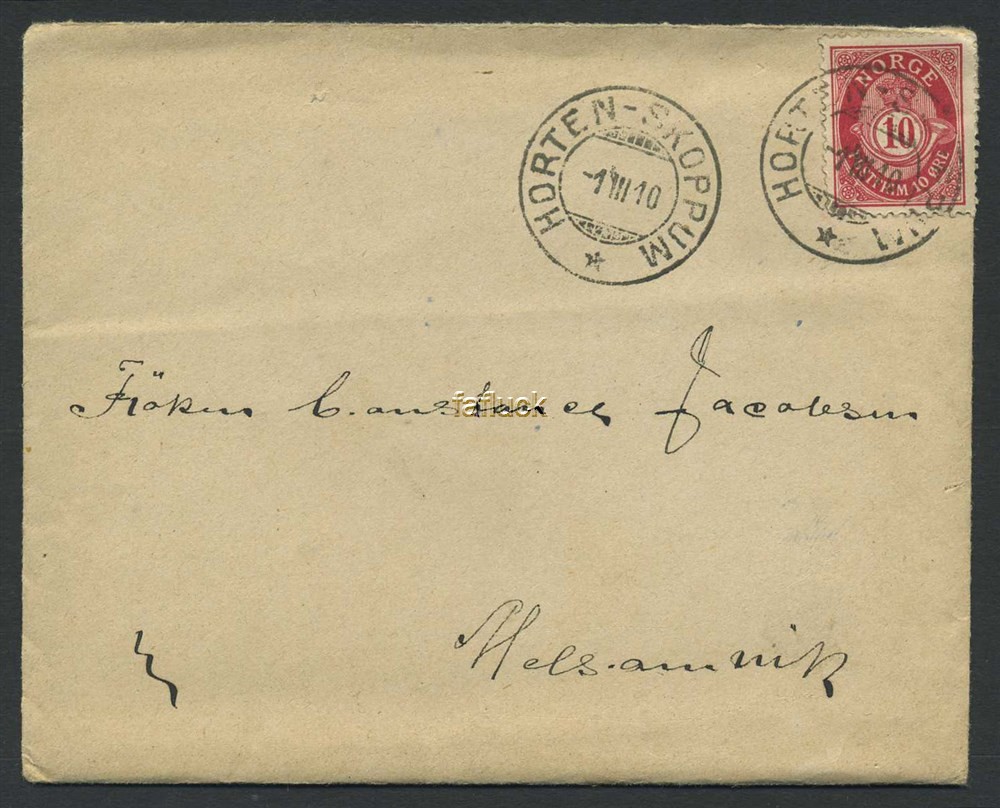 Norway railway t.p.o.: Hc 01. HORTEN-SKOPPUM/* 10.XI.16. Two beautiful stroke