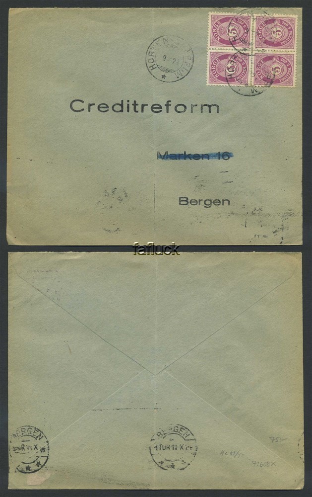 Norway railway t.p.o.: Hc 01. HORTEN-SKOPPUM/* 9.X.24. 20 øre postage on
