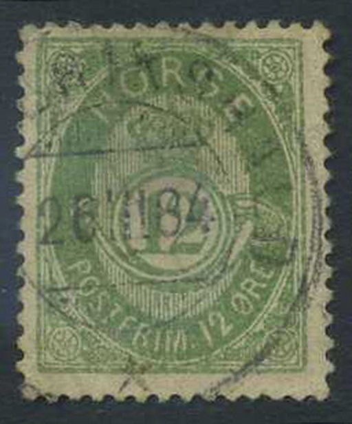 NK 0044. 12 øre dull green 1884. A small tear upper left corner, still beautifu