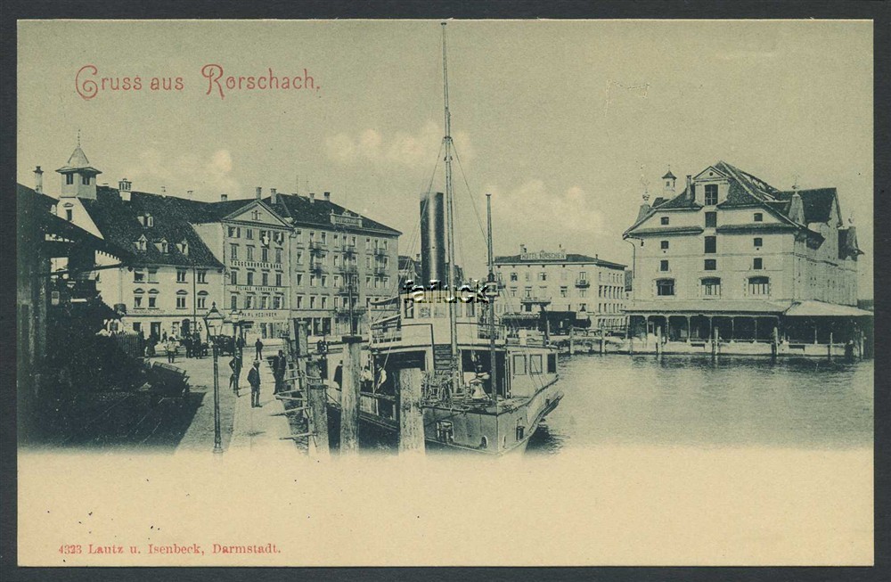 Picture postcard Switzerland:  Gruss aus Rorschach. Steamboat. Unused.