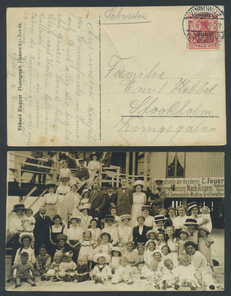 Picture postcard Germany: Group of people. Building. Canc. Zinnowitz -11.