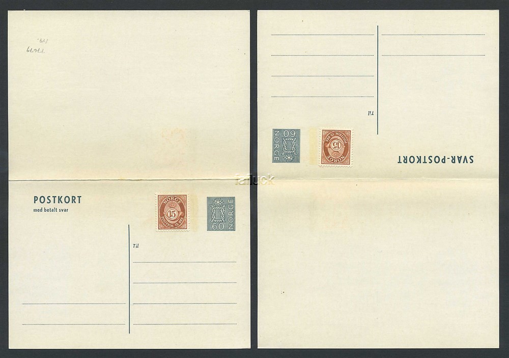 Norway stationaries: BK 149 o1. * 60+60 ø double card 1972, uprated to 75 øre
