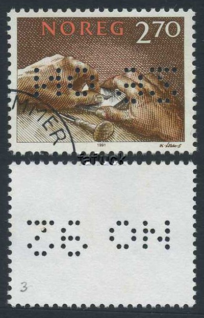 Norway philatelic perfin: 004. "NO 92" (Nordia 92). NK 1119 (pos.3). Vfu.