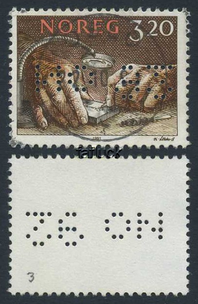 Norway philatelic perfin: 004. "NO 92" (Nordia 92). NK 1120 (pos.3). Superb