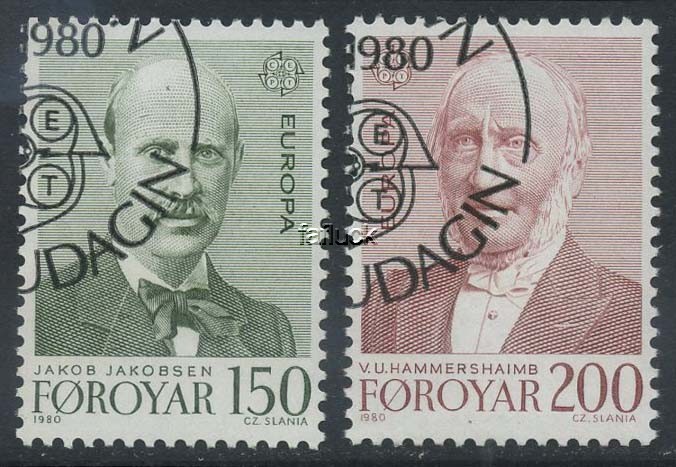Faroe Islands stamps: 0055-56. Europe II, Famous persons 1980.