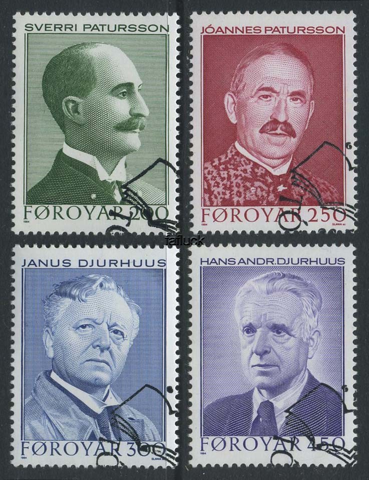 Faroe Islands stamps: 0101-04. Faroese Authors I, 1984.