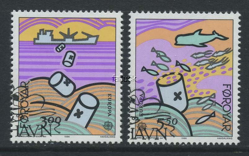 Faroe Islands stamps: 0136-37. Europe VIII - Pollution of the sea, 1986.