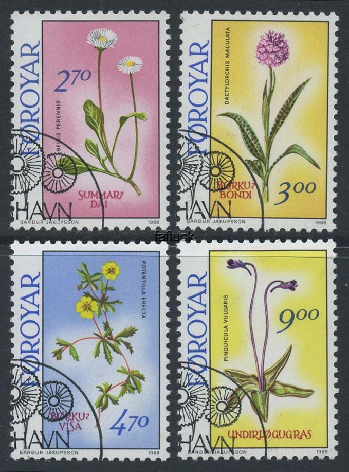 Faroe Islands stamps: 0164-67. Flowers II, 1988.