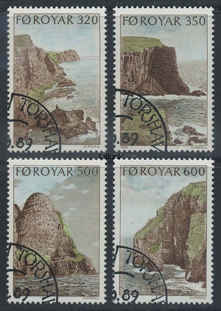 Faroe Islands stamps: 0192-95. Bird Cliffs of Suduroy, 1989.