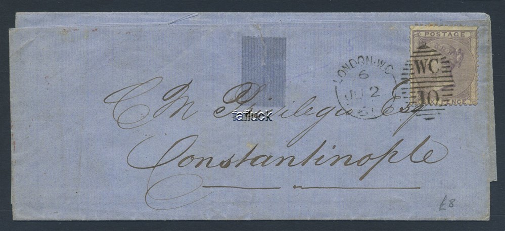 England QV-cover: 0070. 6d pale lilac on cover to Constantinople, 1861.